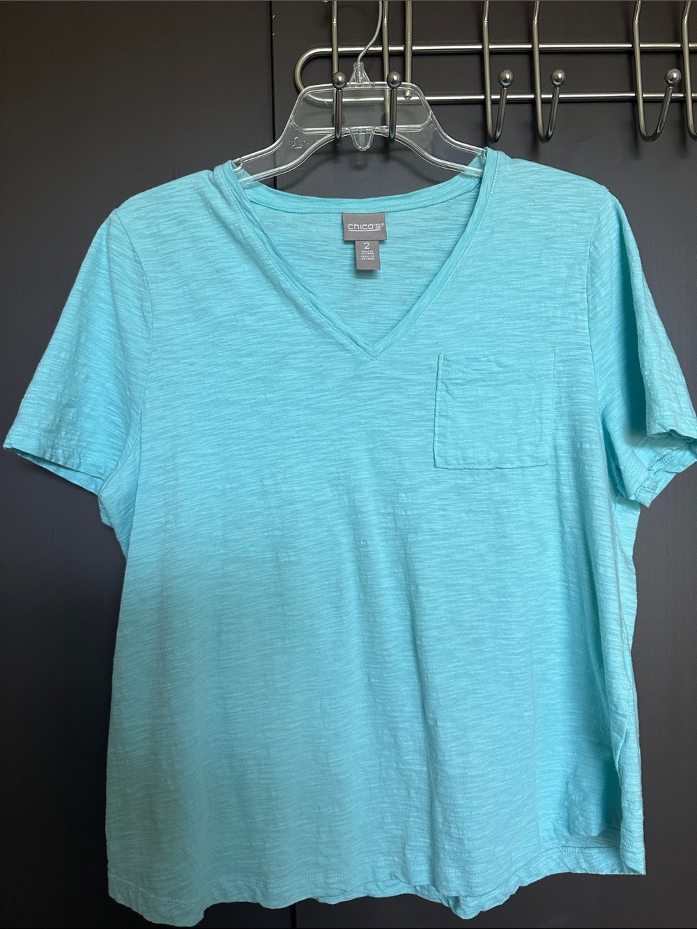 Chico's V Neck Short Sleeve 100% Cotton Slub Tee Shirt
